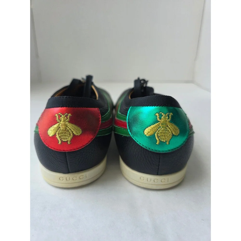 NEW Gucci‎ Mens Black Falacer Web Bee Leather Sneakers Low Top Size 10 Italy